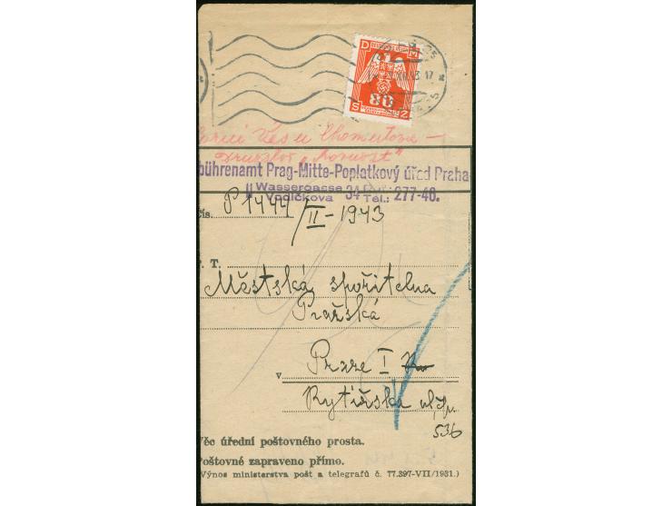 1942, Einschreiben mit MiF 40 H schwärzlichblau und 5 K dunkelgelblichorange von Kladno nach Prag (gefaltet), dazu Beleg vom 