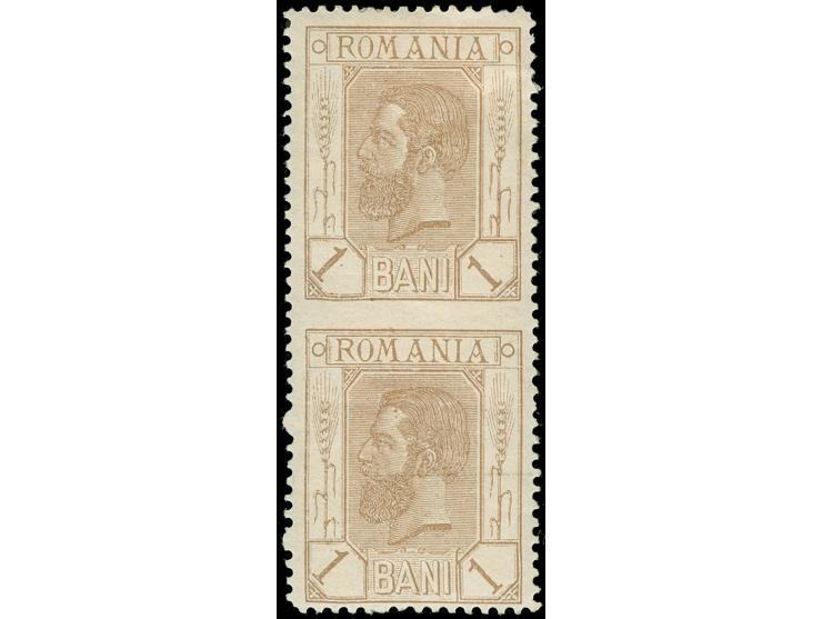 1895, King Carol I. 1 b. pale brown, vertical pair imperf between, unused, tiny crease, otherwise fine and a scarce variety. 
