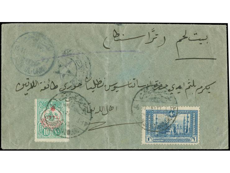 1916, DJISRICHOUOUR 6.10.16 cds. (AP no.3, Coles-W. no.78 / Jisr-esh-Shugur) two times clear on envelope bearing 1 pia. blue 