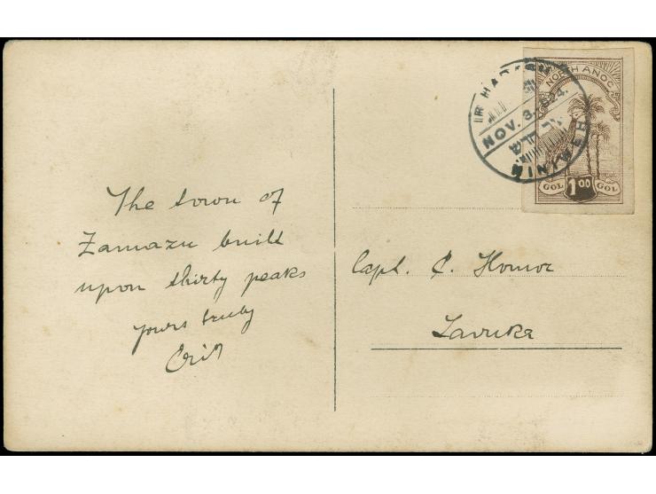 1924, North Anoc revenue private stamp tied to picture postcard by IR HADASH NINIWEH Nov.3/924 cds., fine and scarce.
