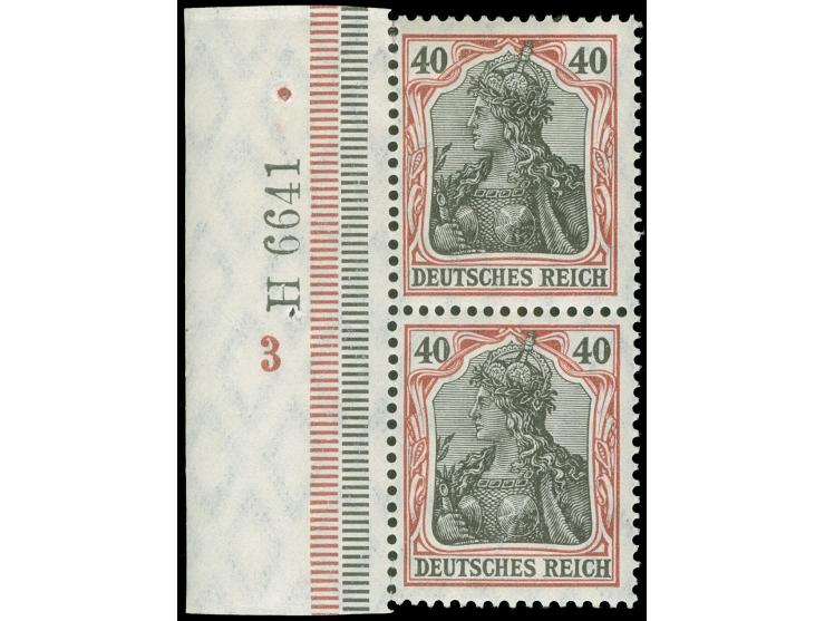 1905, Germania 40 Pfg im Friedensdruck, senkrechtes Paar vom linken Seitenrand mit HAN H 6641, obere Marke ungebraucht, die u