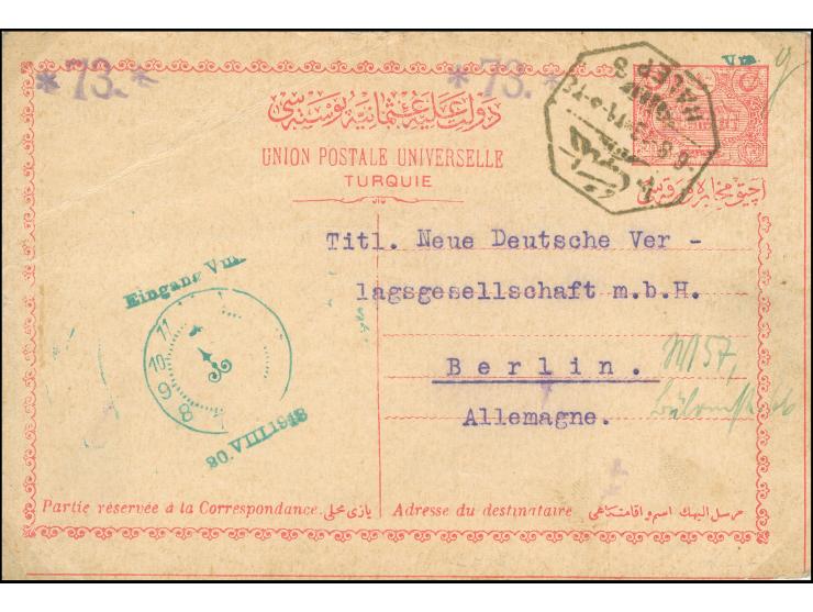 1913, HALEP 8 (Coles-Walker no. 16) octogonal cancellation on 20 para postal stationery card written by a member of Bagdad ra