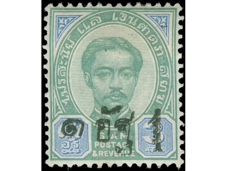 1891, 1 a on 3 a green and blue with "kiss" double print of "1", showing distinct doubling, deep fresh colours, very fine unu