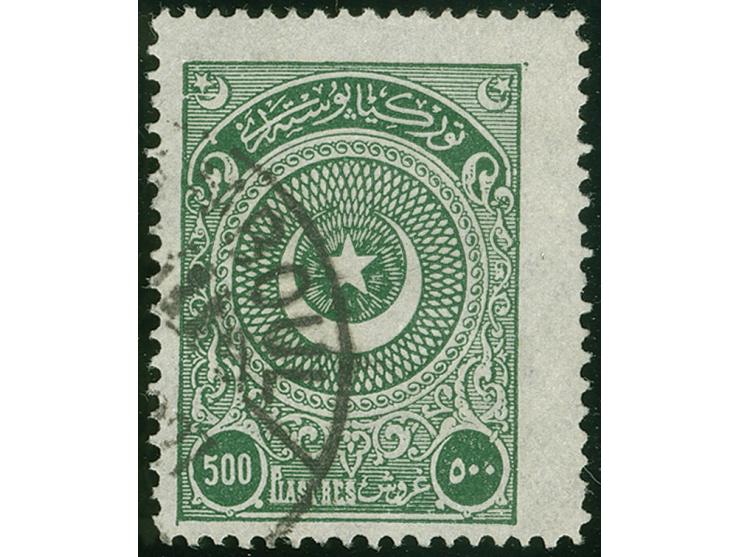 1927, Crescent and star issue 500 pia. green, clear cancelled STAMBOUL. It was a rule that this stamps had to be cancelled wi