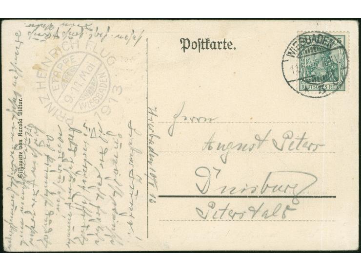 1913, "Prinz Heinrich Flug, Etappe Wiesbaden 9.-11.Mai.1913", Flugstempel auf schöner Vietor-Scherenschnittkarte zur Etappe a