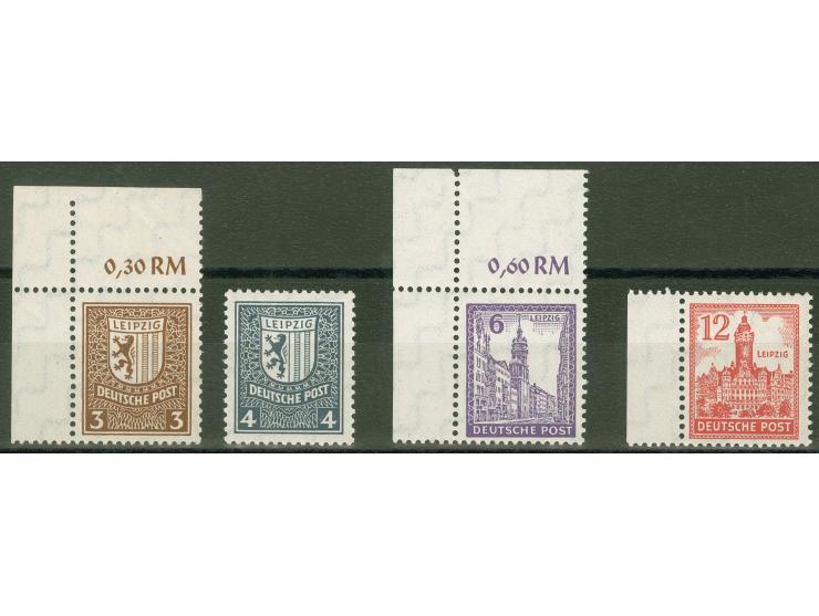 1946, Abschiedsserie 3-12 Pfg., kpl. mit Wasserzeichen 1X, teils mit Bogenrand, postfrisch mit herstellungsbedingten Kalander