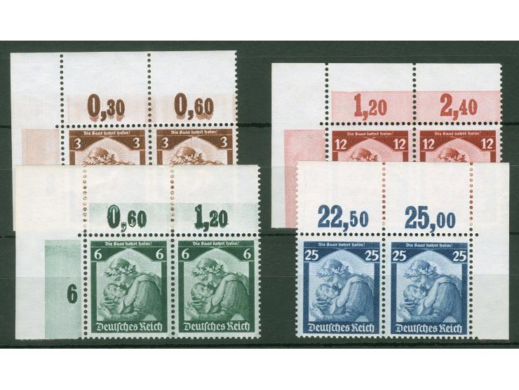 1935, Saarabstimmung 3-25 Pfg., waagerechte Eckrandstücke, links bzw. bei 25 Pfg., rechts, postfrisch und tadellos
