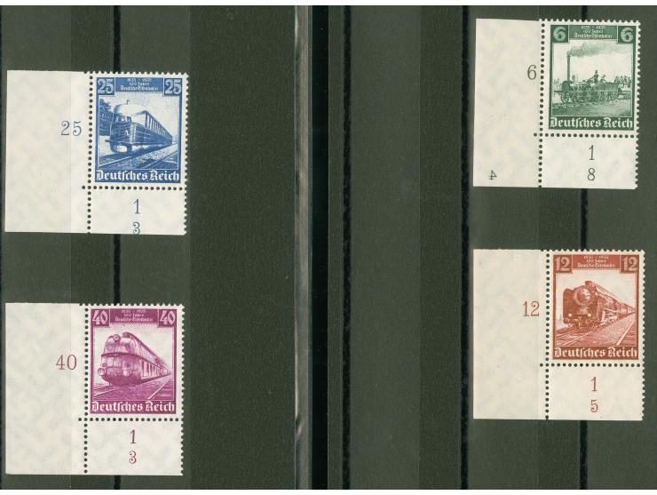 1935, 100 Jahre Deutsche Eisenbahn 6-40 Pfg., kpl., Eckrandstücke je mit Formnummer. Ungefaltet, postfrisch und tadellos, seh