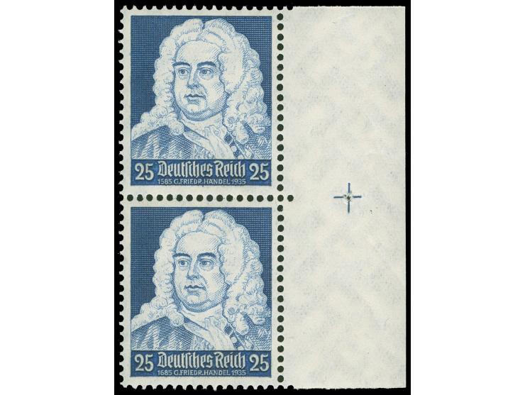 1935, Händel 25 Pfg., senkrechtes Randpaar, obere Marke mit Plattenfehler I, postfrisch, tadellos