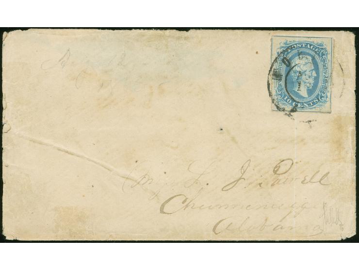 1863, 10 cent blue, ´frame lines´. Three full framelines and at left part of frame at top, deep impression with fresh color, 