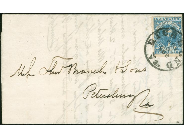 1862, 10 c. dark blue, Paterson, large margins on two sides, closed at right, tied by perfect bold "Richmond Va. Nov.5 1862" 