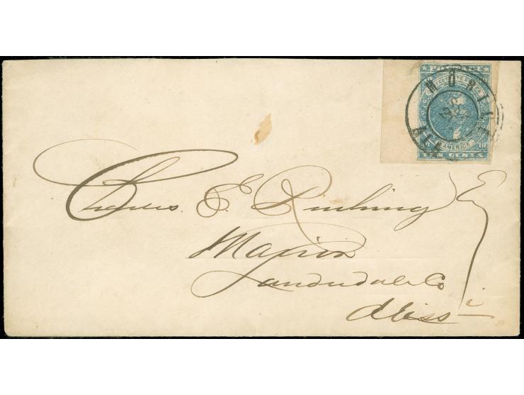 1862, 10 c. blue, Paterson. Large margins incl. sheet margin at left, tiny flaw on top left, tied by "MOBILE ALA. 20/Sep. 186