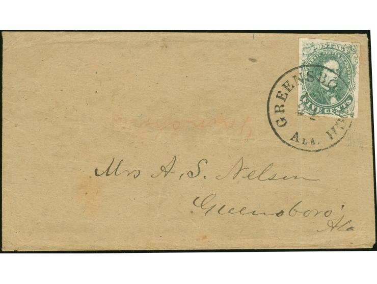 1861, 5 c. green, huge to ample margins all around, remarkably fresh example on bright paper, tied by blue “Greensborough, N.