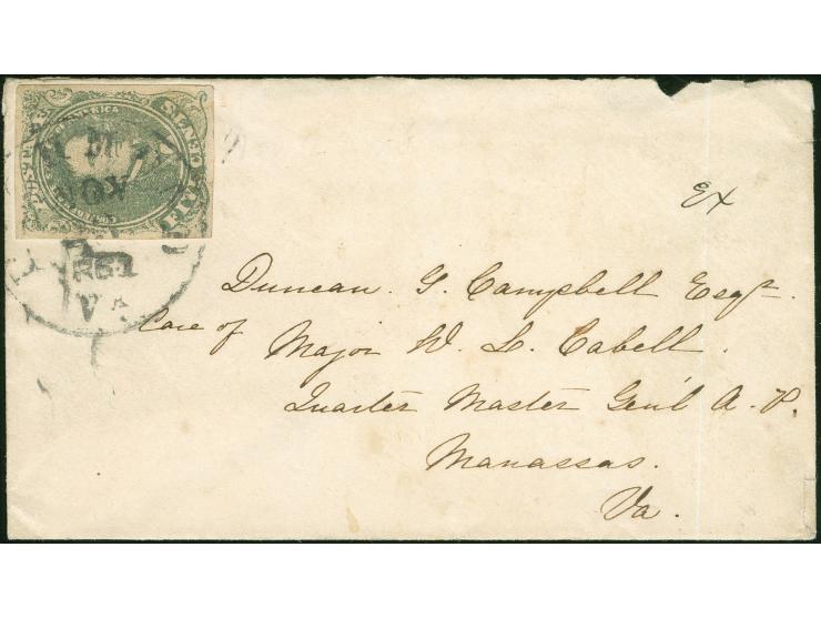 1861, Military Addresses: Duncan G. Campbell, Care of Major W.L. Cabell, Quarter Master Gen`l A.P., Manassas Va., address on 