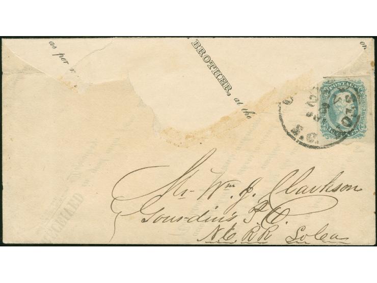 1863, 10 cent blue. large margins, tied by ´Charleston, S.C. Nov/23 1863´ double-circle datestamp on adversity cover made fro