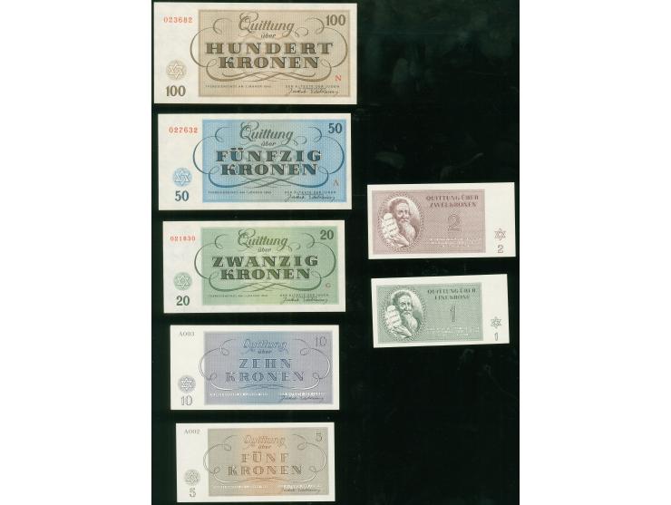 1943, Lagergeld Theresienstadt 1-100 Kronen kpl., in einwandfreier Erhaltung