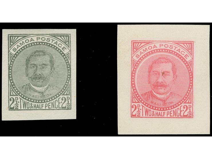 1892, King Malietoa 2½ d., die proof in black and issued color rose, ungummmed as issued, very fine and scarce