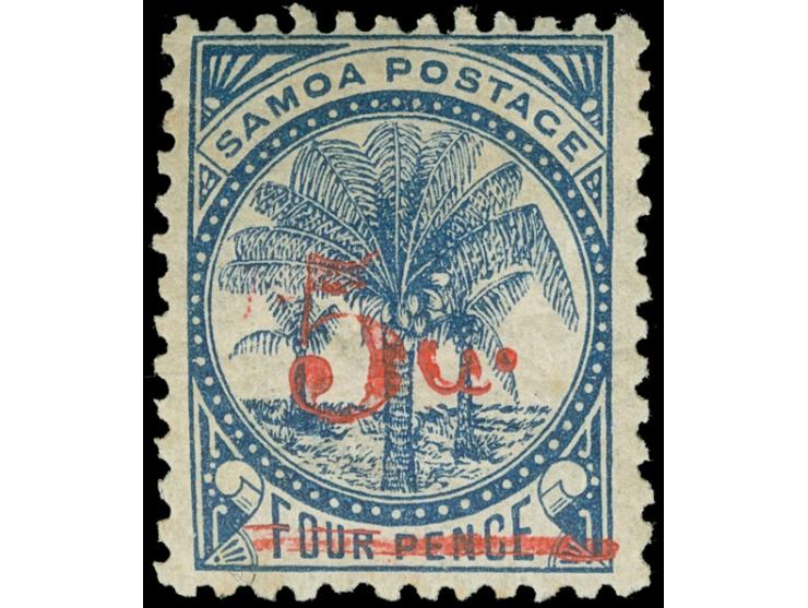 1893, 5d. on 4d. blue, Trial surcharge in red “5d.” with stop after value, unused, very fine, scarce