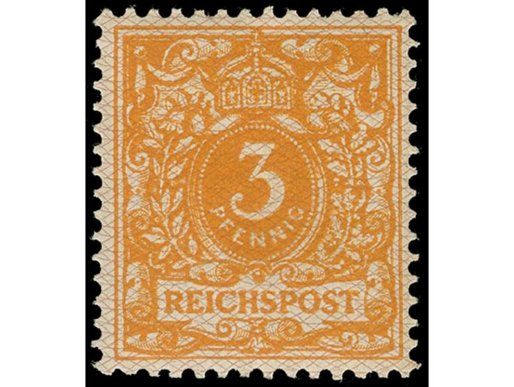 1889/1900, Krone/Adler, Netzprobe 3 Pfennig orangegelb auf rotbraun, ungebraucht, Fotobefund Jäschke-L. BPP (2017)