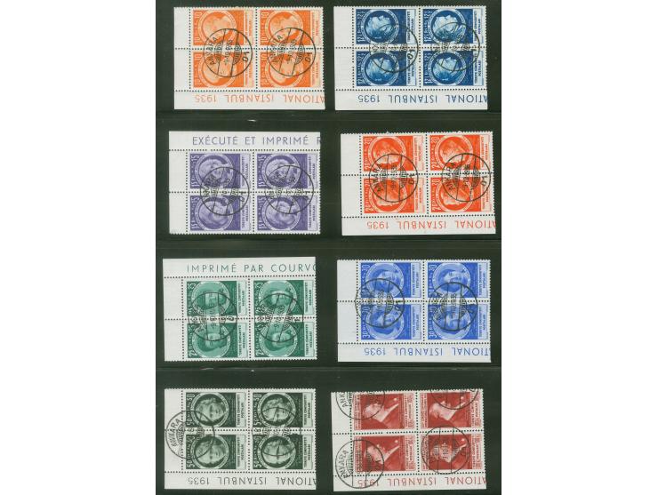1935, Women"s Rights Congress 20 pa. – 100 k. in corner blocks of four, fresh and well-centered, all clear cancelled to order