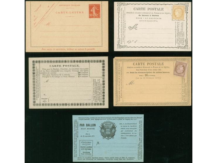 1870/72, 5 unused cards including 10 c. red on buff card-lettre unused,  10 c. Par Ballon Non Monte card, three pre-printed p