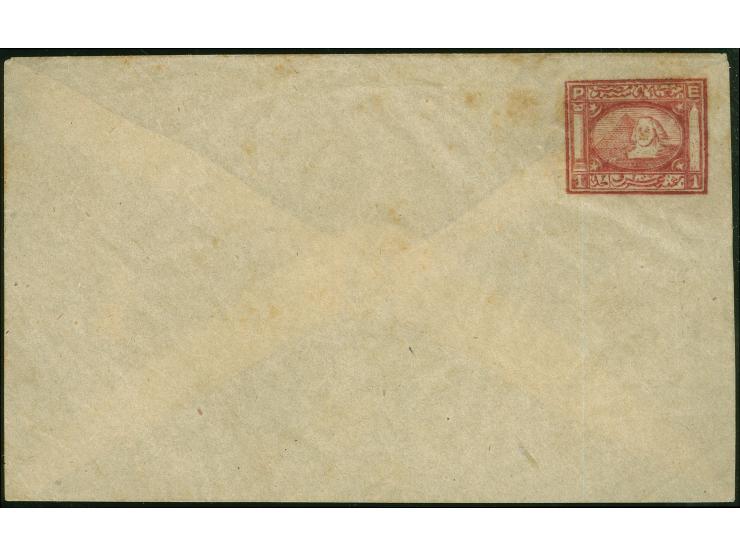 1871, Essay by V. Penasson for proposed 1 pi. red postal stationery envelope, on thin glassine paper, tiny spots and crease, 