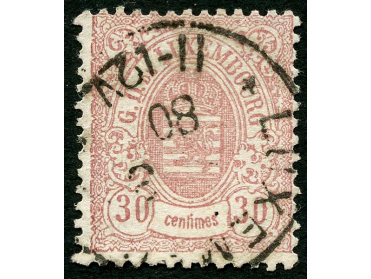1875, Coat of Arms 30c dull rose, perf 13, clear Luxembourg cds., fresh and fine. (Scott 37)