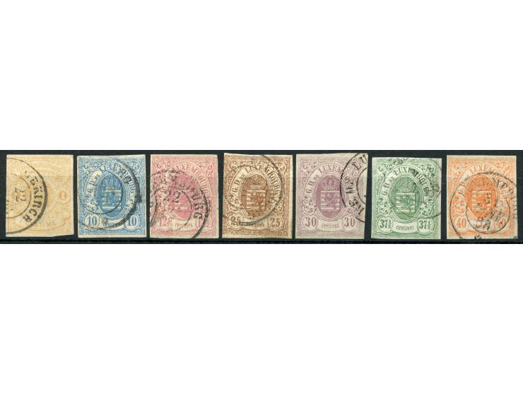 1859, Coat of Arms set of six stamps up to 40 c. orange, mainly good margins and fresh colours, clear cancellations, fine.
