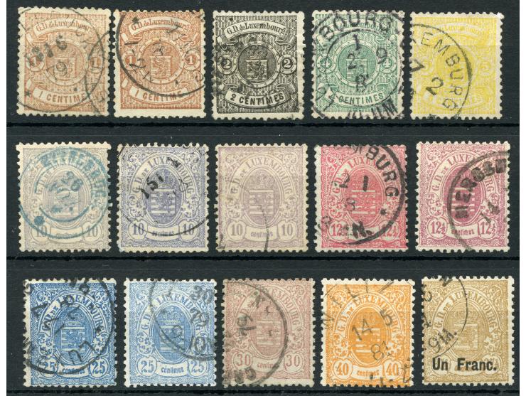 1875, Coat of Arms set of 15 stamps, mainly good perfs and fresh colours, including colour shades, clear cancellations, fine 