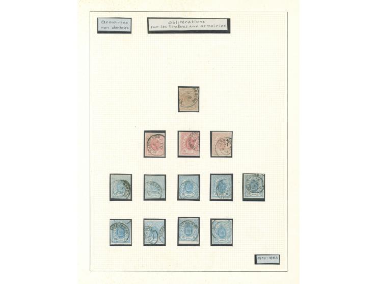 1859, Two album pages with Coat of Arms imperf issue 23 stamps, mainly good margins and fresh colours, including 1 c. cut int