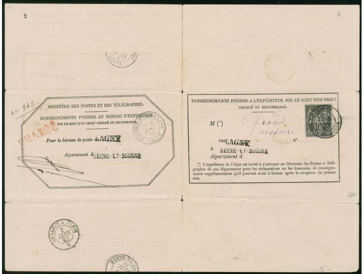 1855/83, 5 envelopes bearing Ceres and Napoleon issues and two ‘renseignements fournis au bureau’, mainly fine.
