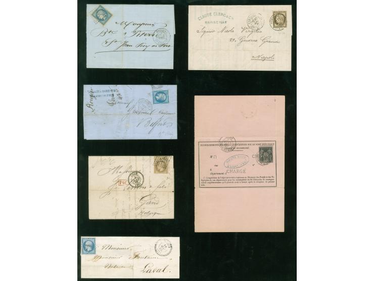 1855/83, 5 envelopes bearing Ceres and Napoleon issues and two ‘renseignements fournis au bureau’, mainly fine.
