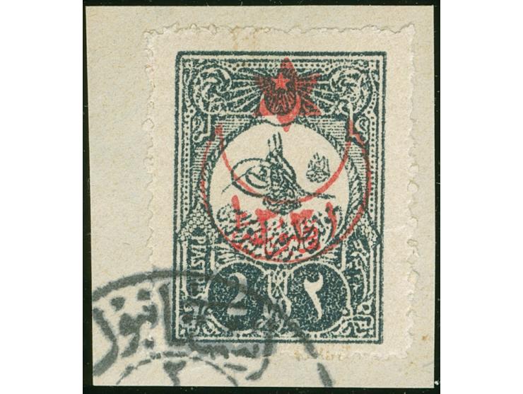 1915, overprint 'crescent and star 1331' on 1908 2 p. slate, tied by Istanbul 2 cds. to piece, very fine, double signed. (Isf