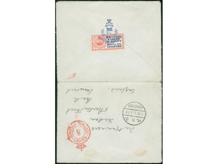 1932, British Forces in Egypt 1 pia. red and deep blue tied by Retta lozenge cancel to reverse of fully opened cover, Royal A