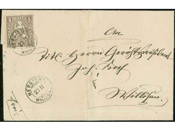 1880, HERGISWYL 27/II WILLISAU, Zwergstempel in schwarz sehr klar auf Brief mit 5 C braun nach Willisau mit rs. Ankunftsstemp