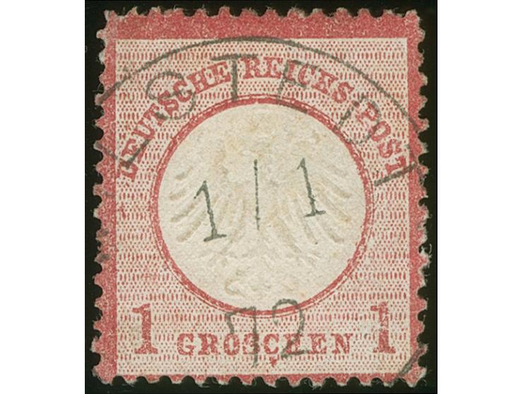 1872, Kleiner Schild 1 Gr. karmin, farbfrisch und gut gezähnt, sauber mit Ersttagsstempel “…LSTEDT 1/1 72”, tadellos, Fotoatt