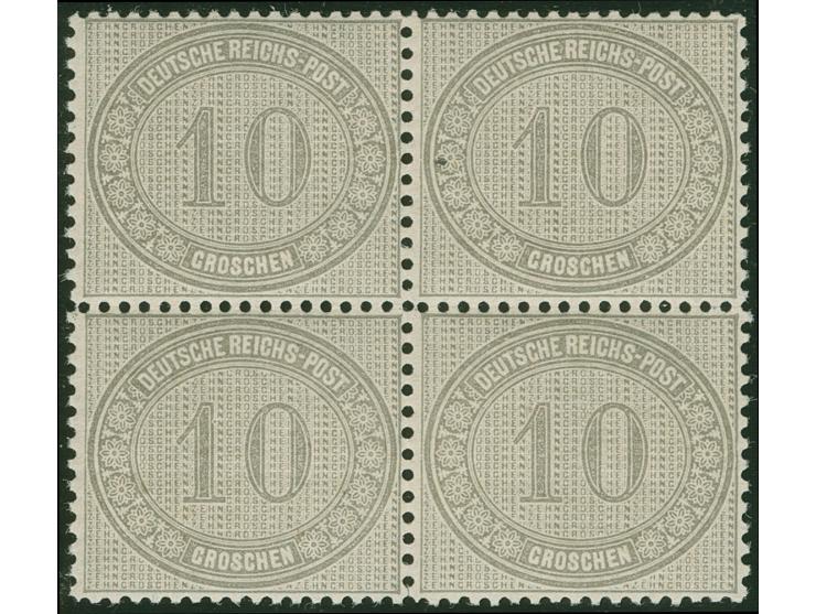 1872, Innendienst 10 Gr. grau, Viererblock, farbfrisch und gut gezähnt, postfrisch, bis auf einen kleinen schwarzen Fleck lin
