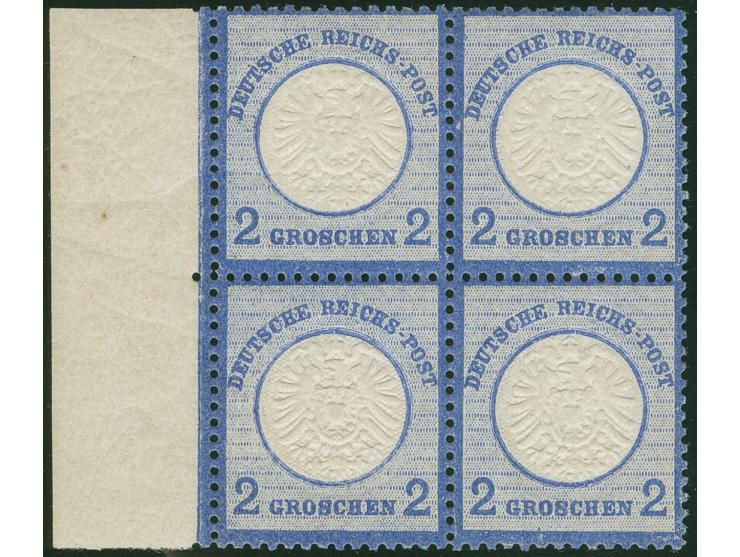 1872, Großer Schild 2 Gr. dunkelgraublau, linker Bogenrand-Viererblock, farbfrisch und normal gezähnt, sehr gut geprägt, post