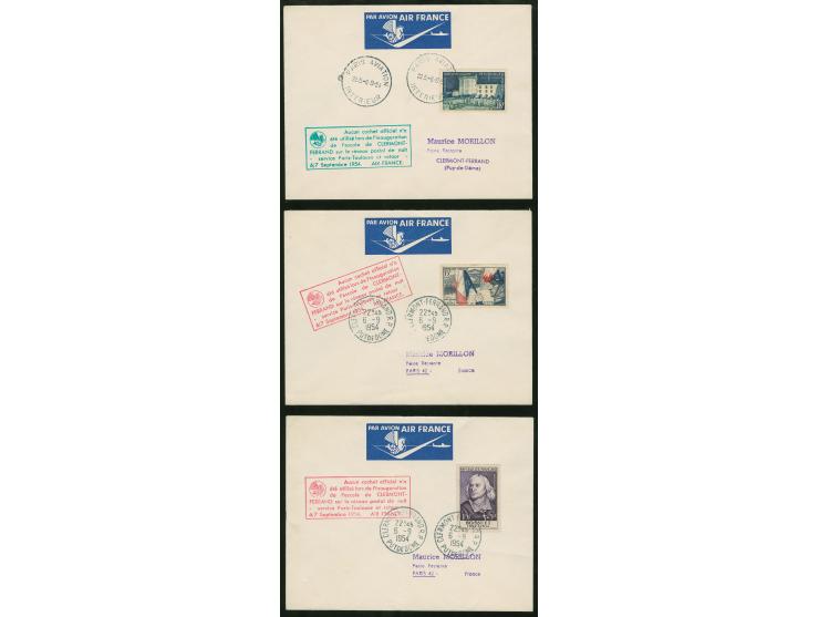 1946/54, Air France : 10 air mail covers including first flights to Nouvelle Caledonie registered, anniversary flights to Bue