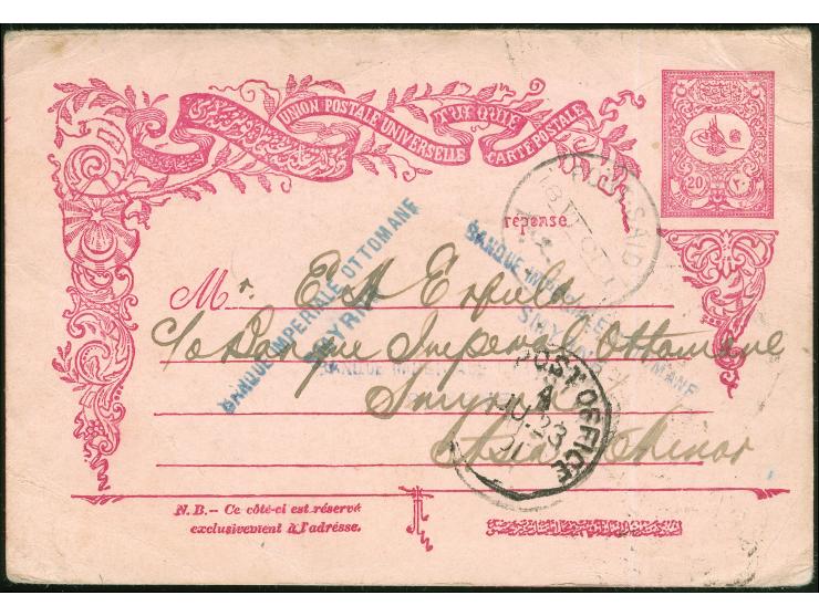 1901, postal stationey card 20 pa. rose answering part used from Madras 20/july 1901 with SEA POST OFFICE A JU/23 01 cds. and