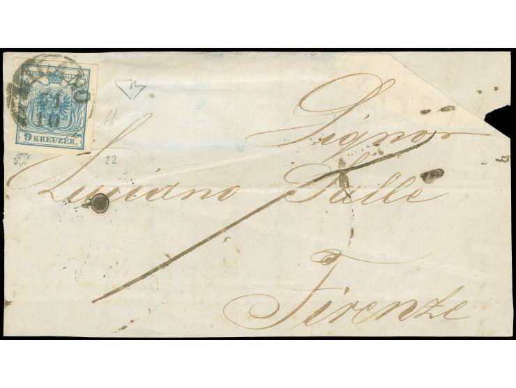 "MILANO 31/10", EKr., sauber auf Österreich Maschinenpapier 9 Kreuzer, sehr breitrandig, auf Briefvorderseite (rechts oben hi