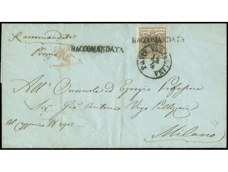 "PONTE VALTELLINA 14/4", EKr. mit zusätzlichem "RACCOMANDATA" auf Handpapier 30 Centesimi, auf eingeschriebenem Faltbrief nac