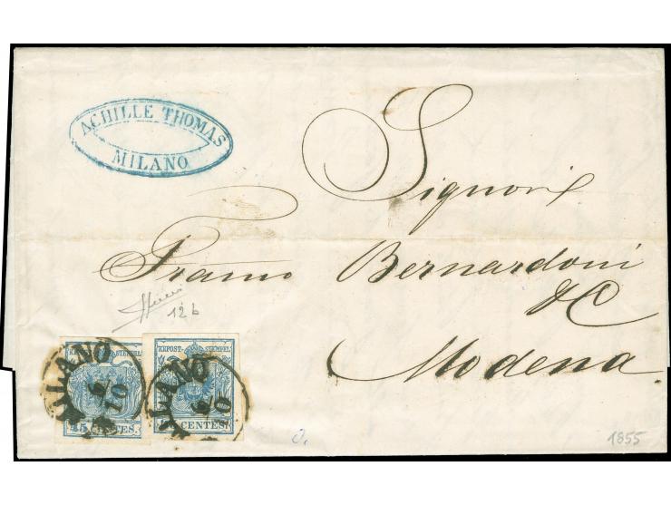 "MILANO 6/10", EKr., auf Handpapier 45 Centesimi hellgraublau, 2 Einzelwerte, beide breitrandig, auf Faltbrief der 2.Gewichts