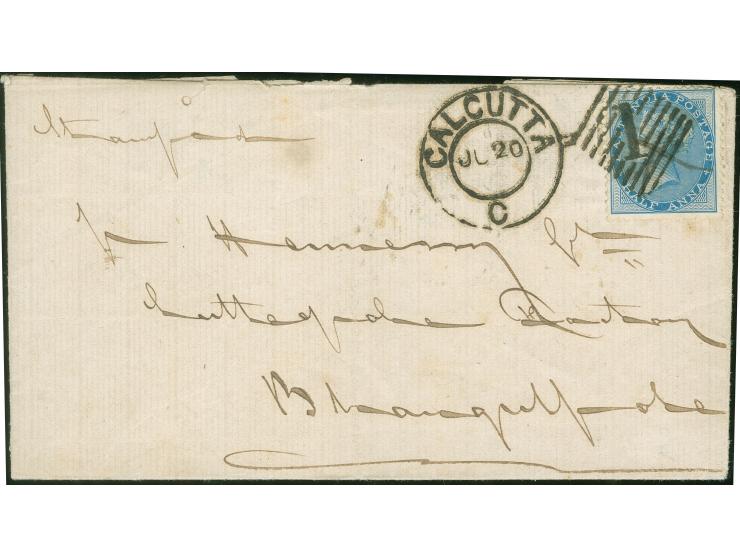 1873, QV ½ a. blue tied by Calcutta/C-1 JU/20 duplex to envelope with inside imprint ‘Bourne &amp; Shepherd Photographers Cal