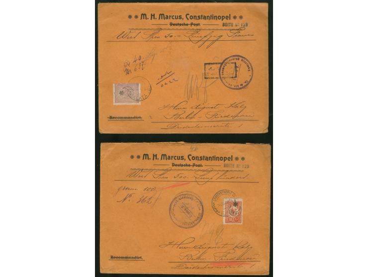 1916, Four registered and sealed covers during WWI with six star overprinted issue 5 pia. or 10 pia. single frankings, severa