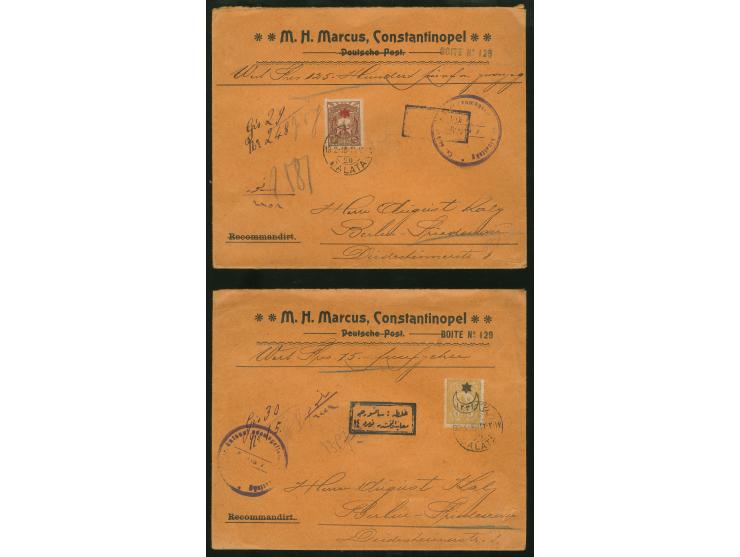 1916, Four registered and sealed covers during WWI with six star overprinted issue 5 pia. or 10 pia. single frankings, severa
