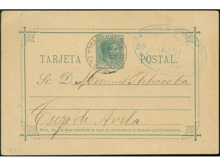 1889, Alfonso XII 2 c. green on buff postal stationery card, Type 1, written in Cienfuegos, tied by "Ciego de Avida Isla de C