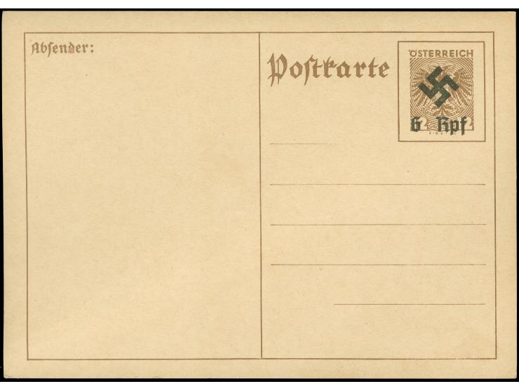 1938, unverausgabte Karte 6 Rpf mit Hakenkreuz auf 12 Gr., ungebraucht