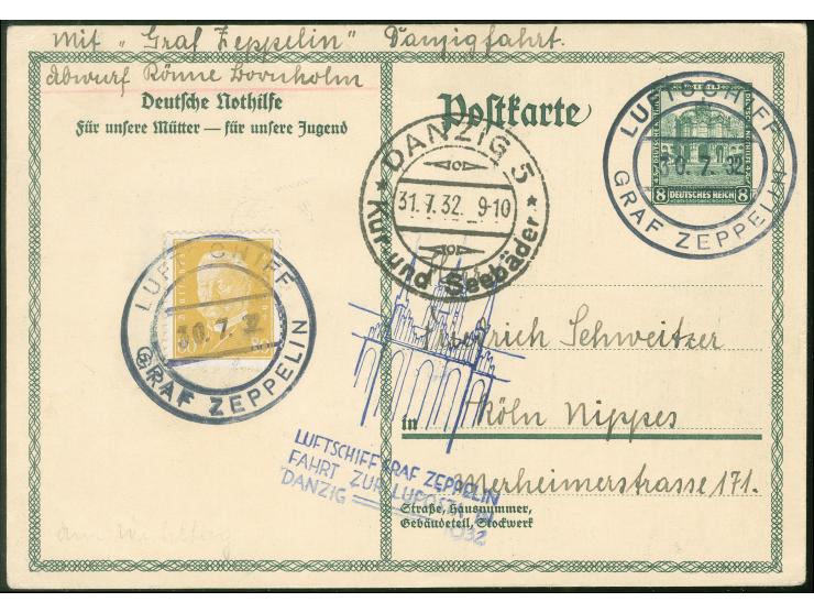 1932, LUPOSTA-Fahrt, Bordpost 30.7., auffrankierte 8 Pfg Nothilfe GSK eines individuellen Sammlers aus Köln mit rs. Adressang