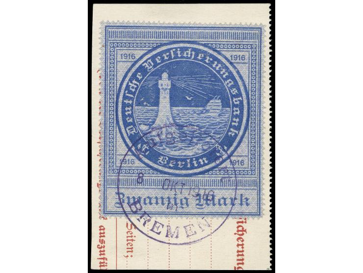 1916, 2.Ausgabe 20 M. ultramarin, sauber gestempelt auf Formularausschnitt